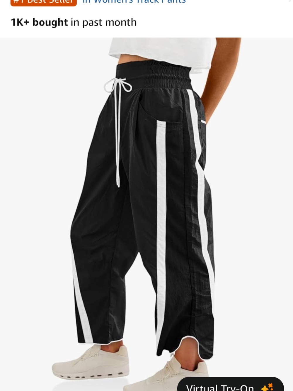 Women's Black Track Pants with White Side Stripes